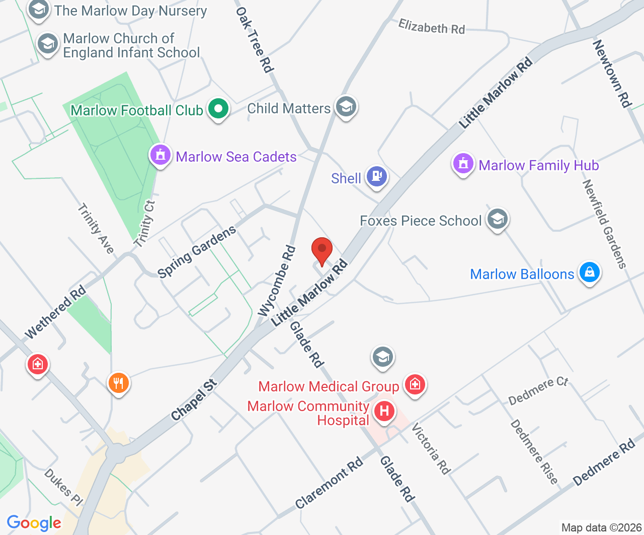 Map showing Arnold Funeral Service Marlow office
